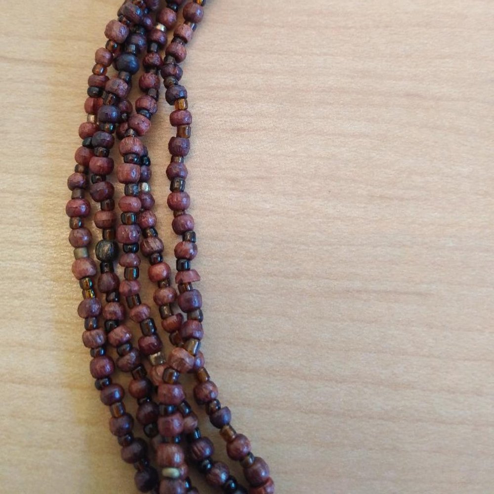 Vintage Boho Large Puffy Wood Heart with Bead Necklace - Picture 3 of 5
